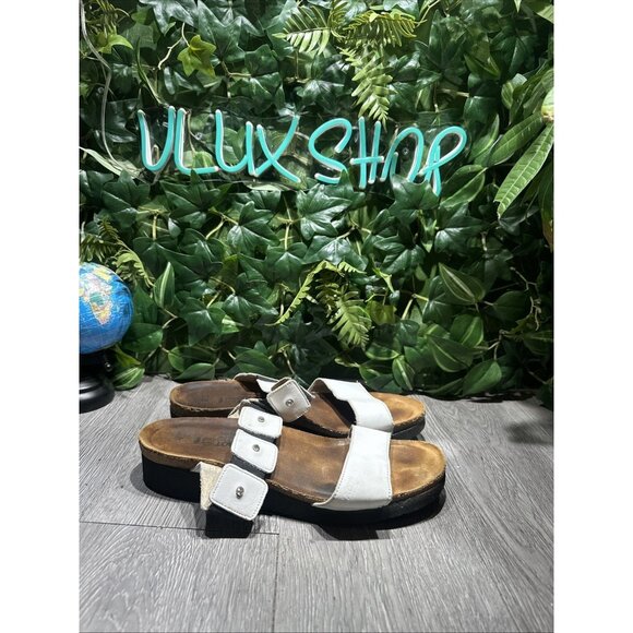 Naot Ashley W Sz EU 42 US 11 Slides Wedge Embellished Leather White Sandals - Picture 1 of 10